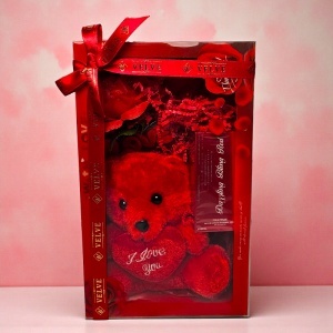 Pachet Special Valentine "I Love You", ursulet plus Ily, apa de parfum 30 ml si trandafir decorativ, in cutie cu fereastra - Img 6