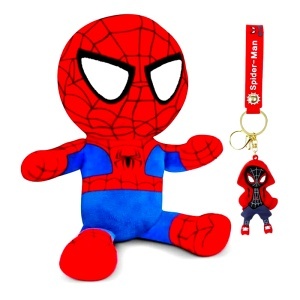 Pachet Spiderman, cu jucarie de plus 30 cm, breloc, Kinder Chocolate si gel de dus, in punga de cadou - Img 2