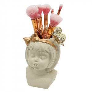 Pachet suport ceramic Girl, alb, cu set pensule incluse