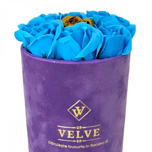 Pachet cadou Velvet, cu 9 trandafiri de sapun, in cutie mov de catifea, Blue/Auriu, suport bijuterii in forma de silueta si pantof 2