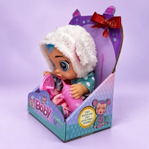 Papusa bebelus Baby Lovely cu sunete, biberon si suzeta, costum cu gluga si urechiuse, 3 ani+ - Img 3