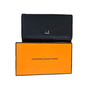 Portofel dama Leather Collections din piele naturala, in cutie orange, 10x18 cm, Negru - Img 1