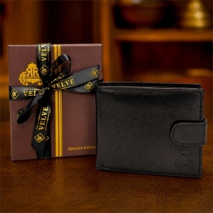 Portofel premium pentru barbati Regalo Reale din piele naturala, cu protectie RFID impotriva clonarii cardurilor, design trifold, Negru, 12x10 cm - Img 5