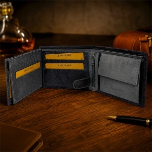 Portofel premium pentru barbati Regalo Reale, din piele naturala, design bifold, Gri, 12x10 cm - Img 5