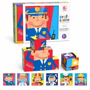 Puzzle educativ 6 in 1 cu profesii, 9 cuburi, 3+ ani - Img 3