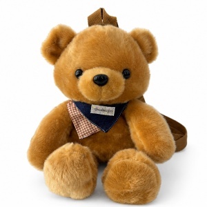 Rucsac jucarie din plus Ursuletul Teddy, cu bretele reglabile, buzunar cu fermoar si bandana, maro ultra-soft