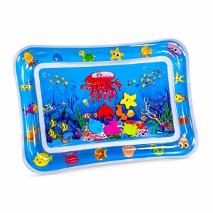 Saltea senzoriala de joaca cu apa pentru bebelusi, cu animale marine, albastru, 70x50 cm - Img 4