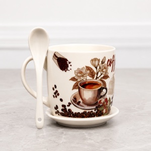 Set 2 cani din ceramica cu farfurioare si lingurite asortate, in cutie stilizata - Img 3