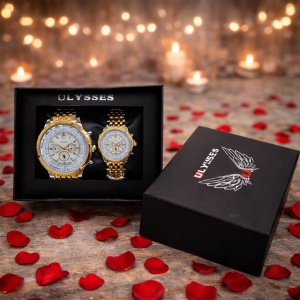 Set 2 ceasuri Ulysses Chance dama si barbatesc, cu bratara din otel inoxidabil, Gold/Silver