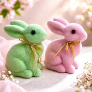 Set 2 iepurasi decorativi Bunny Duo, roz si verde, 15x13 cm