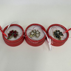 Set 3 martisoare tip brosa trifoi, Lucky, in cutii individuale cu fundita, Rosu1