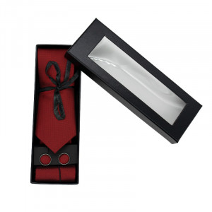 Set 3 piese Elegant, pentru barbati, cravata, buton si batista din stofa, rosu, EC012