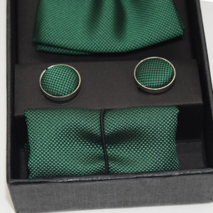 Set 3 piese Elegant, pentru barbati, papion, buton si batista din stofa, verde, E3