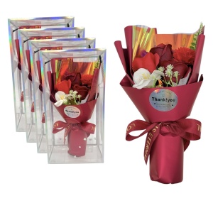 Set 4 buchete florale cu flori mixte din sapun in cutie de acetofan "Thank You" - Img 2