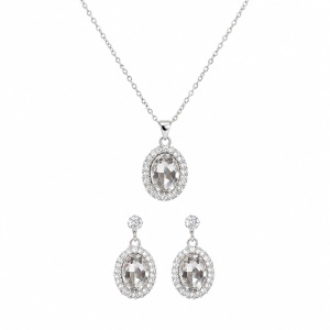Set bijuterii dama Feeling din inox cu colier si cercei, pandantiv oval cu cristale, in cutie eleganta - Img 3