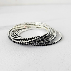 Set bratari elastice With Sparks, cu cristale artizanale, Negru/Argintiu 2