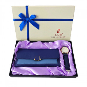 Set cadou pentru femei JESOU COLLECTION, cutie cu ceas si portofel, Albastru 1