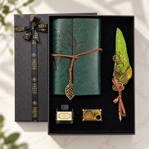 Set caligrafie Vintage Spark Verde cu jurnal, toc cu pana, cerneala si suport, in cutie cadou - Img 4