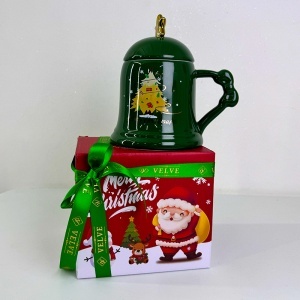 Set cana ceramica cu capac si lingurita, in forma de clopot, 350 ml, ambalata in cutie cadou, 15x11 cm - Img 5