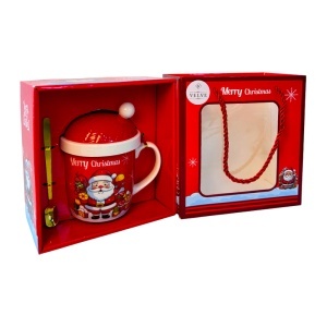 Set cana ceramica, farfurie si lingurita, Santa Claus, ambalata in cutie cu fereastra, 300ml