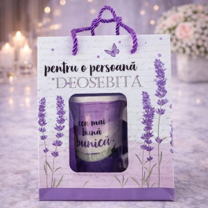 Set Cana ceramica si lingurita, cu mesaj "Cea mai buna bunica din lume"