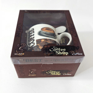 Set cana din ceramica pentru ceai, Twilight, 200ml, cu lingurita si cutie eleganta, Coffee Shop, Maro 3