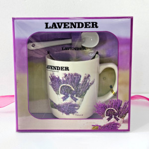 Set cana din ceramica pentru ceai, Twilight, 300ml, cu lingurita si cutie eleganta, Lavender, Mov 3