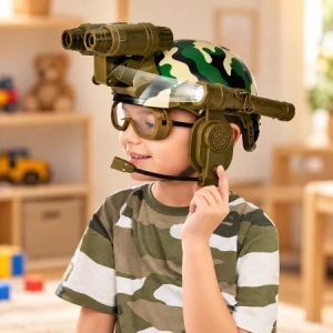 Set casca militara de jucarie pentru copii, cu binoclu, lanterna si microfon, Camuflaj, 3 ani+ - Img 2