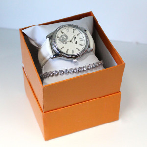 Set ceas elegant Waterproof Matteo Ferari, curea din piele ecologica si bratara asortata, One Heart, Alb/Argintiu1