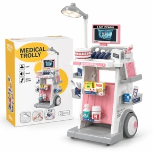 Set de joaca Dentist cu carucior medical mobil, 26 piese, lumini si sunete, roz, 3+ ani - Img 2