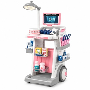 Set de joaca Dentist cu carucior medical mobil, 26 piese, lumini si sunete, roz, 3+ ani