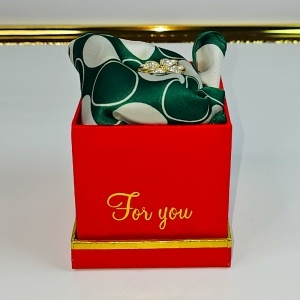 Set For You, esarfa eleganta cu brosa aurie, ambalata in cutie premium, verde-alb - Img 3