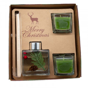 Set Gift, lumanari parfumate si difuzor cu aroma de brad in tematica de Craciun - Img 3