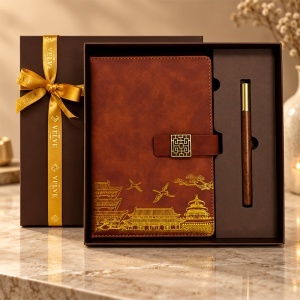 Set Oriental Notebook, cu agenda si pix, in cutie eleganta, Maro - Img 4