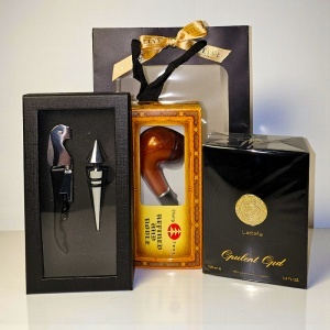 Set pentru barbati cu parfum arabesc Lattafa Opulent Oud 100 ml, pipa din lemn, set accesorii vin, in punga eleganta - Img 6