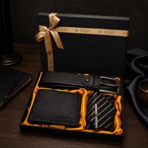Set pentru barbati Gentleman Edition cu portofel si curea din piele ecologica, cravata si ac de cravata, in cutie eleganta - Img 5
