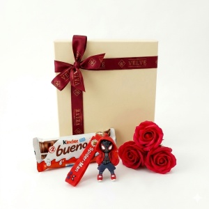 Set pentru copii Joy Box Spider-Man, breloc figurina, 3 trandafiri rosii de sapun si Kinder Bueno