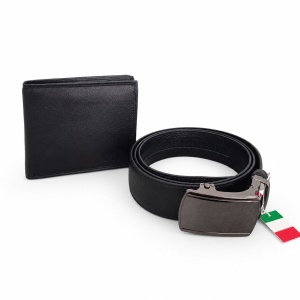 Set premium pentru barbati Beltimore, portofel compact și curea cu catarama automata, din piele naturala, in cutie eleganta, Negru - Img 5