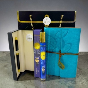 Set premium Prestige Blue unisex, cu jurnal, pix si parfum Haya 35 ml, in cutie eleganta tip geanta - Img 5