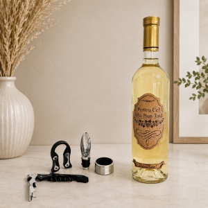 Set premium vin "Pentru cel mai bun Tata”, cutie din piele ecologica cu 4 accesorii de somelier si vin alb personalizat - Img 3