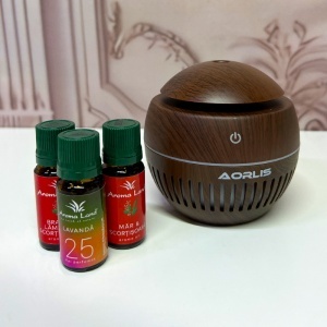 Set relaxare, difuzor aromaterapie si umidificator aer RGB 150 ml cu 3 uleiuri parfumate - Img 6