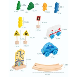 Set sina din lemn cu trenulet electric si peisaje, 26 piese, Multicolor, 3 ani+ - Img 5