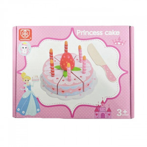Set tort aniversar din lemn Princess Cake cu capsuna si lumanari, 3+ ani - Img 4