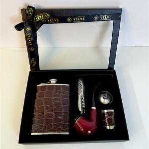 Set VLV pentru barbati - plosca, pipa, palnie, pahar si briceag, în cutie eleganta - Img 5