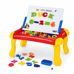 Tabla magnetica educativa pentru copii, cu litere, cifre si suport tip masuta
