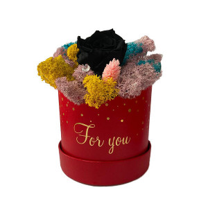 Trandafir criogenat Amour Rouge decorat in cutie cu licheni naturali stabilizati Negru