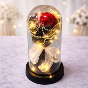 Trandafir de sapun Eterno in cupola de plastic cu LED, Rosu
