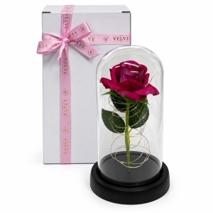 Trandafir decorativ cu LED, in cupola transparenta, 20 cm, in cutie cadou, Bordo - Img 5