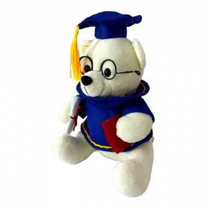 Ursulet de plus Graduate Teddy, cu toca si diploma de absolvire, Inaltime 18 cm, Alb cu albastru - Img 5
