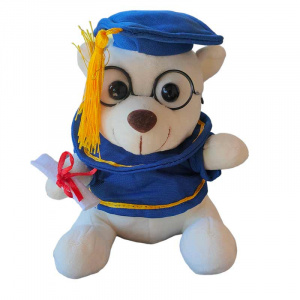 Ursulet de plus Graduate Teddy, cu toca si diploma de absolvire, Inaltime 18 cm, Alb cu albastru - Img 1